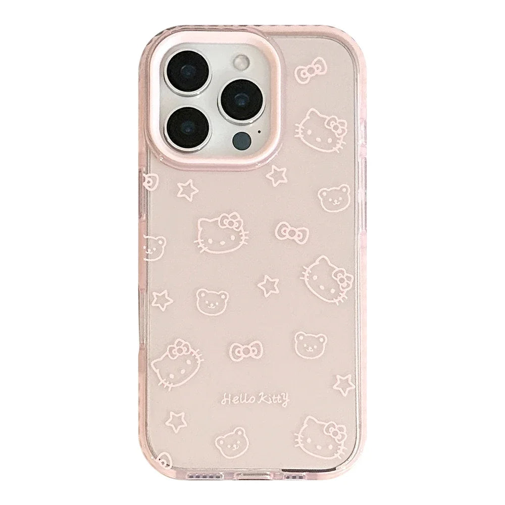 Bow Transparent Phone Case For iPhone 17 16 15 14 13 12 Pro Max Cute Cartoon Sanrio Hello Kitty Shockproof Protective Soft Cover