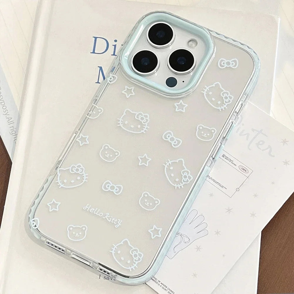 Bow Transparent Phone Case For iPhone 17 16 15 14 13 12 Pro Max Cute Cartoon Sanrio Hello Kitty Shockproof Protective Soft Cover
