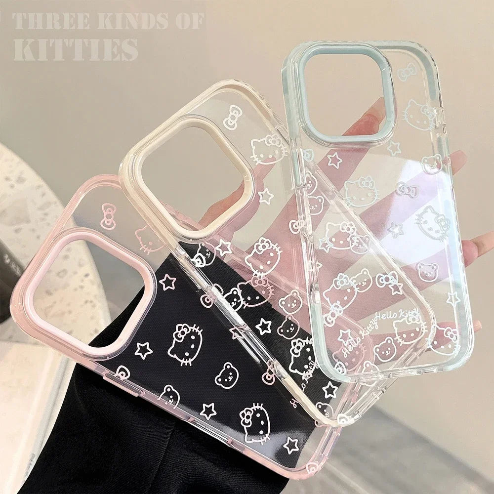 Bow Transparent Phone Case For iPhone 17 16 15 14 13 12 Pro Max Cute Cartoon Sanrio Hello Kitty Shockproof Protective Soft Cover